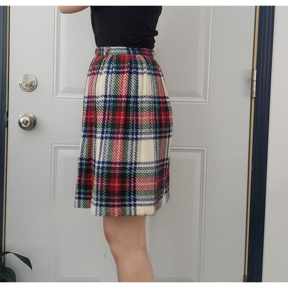 60s/70s Plaid Handmade Pleated Mini Skirt - Picture 2 of 3